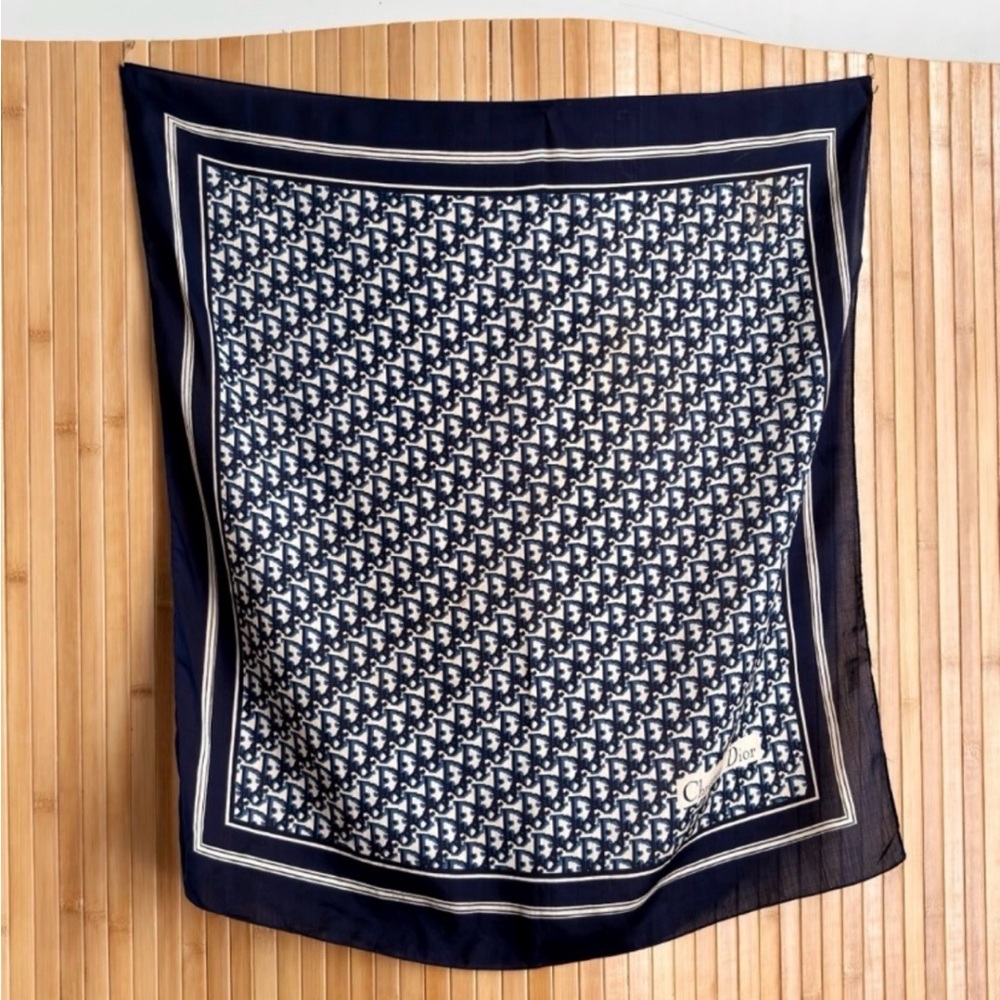 Vintage Dior Classic Navy and White Monogram scarf